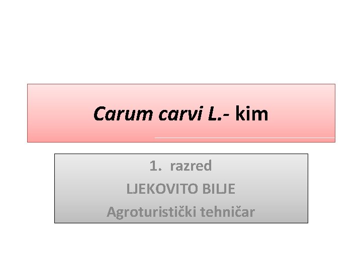Carum carvi L. - kim 1. razred LJEKOVITO BILJE Agroturistički tehničar 