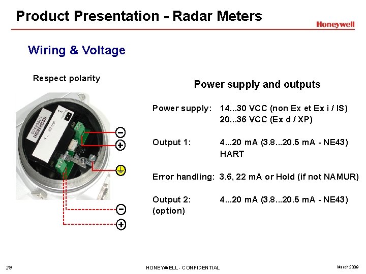 Product Presentation - Radar Meters Wiring & Voltage Respect polarity Power supply and outputs