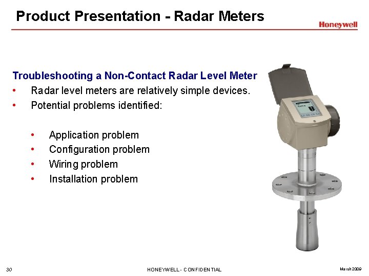 Product Presentation - Radar Meters Troubleshooting a Non-Contact Radar Level Meter • Radar level