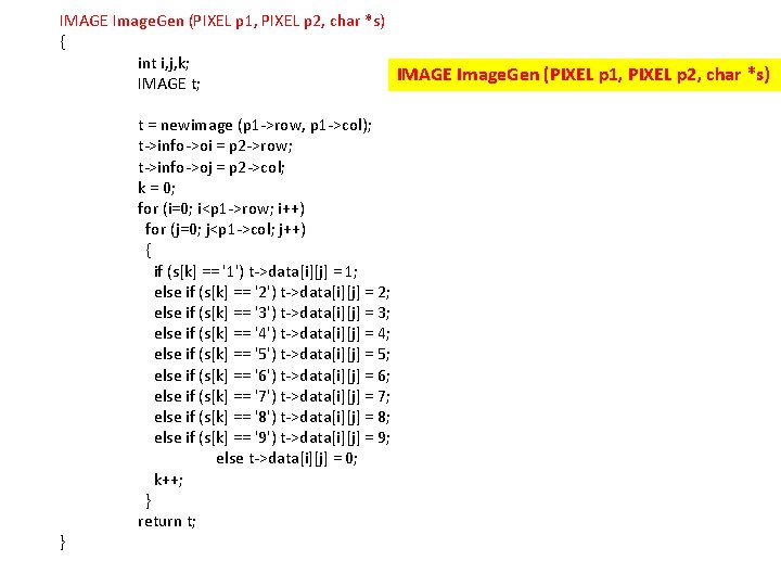 IMAGE Image. Gen (PIXEL p 1, PIXEL p 2, char *s) { int i,