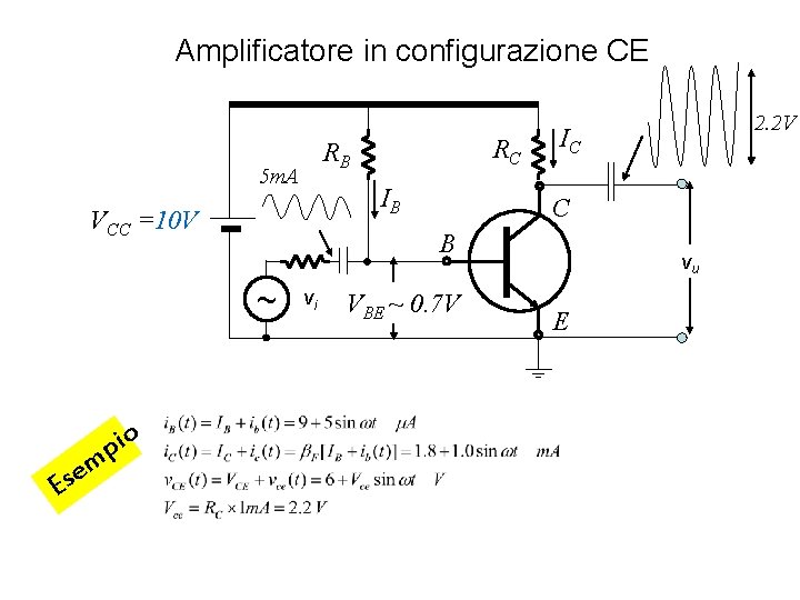 Amplificatore in configurazione CE 5 m. A IB VCC =10 V Ese IC C Amplificatore in configurazione CE 5 m. A IB VCC =10 V Ese IC C