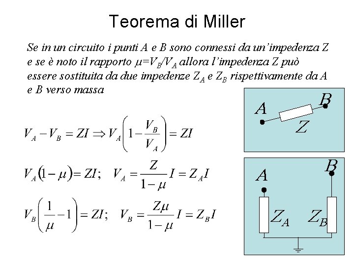 Teorema di Miller Se in un circuito i punti A e B sono connessi Teorema di Miller Se in un circuito i punti A e B sono connessi