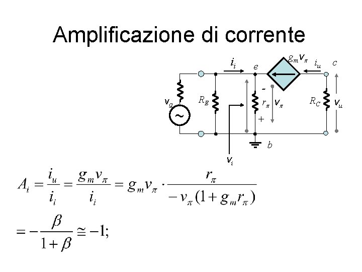 Amplificazione di corrente ii vg gmvp e rp vp RE ~ + b vi Amplificazione di corrente ii vg gmvp e rp vp RE ~ + b vi