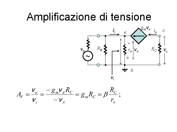 Amplificazione di tensione ii vg gmvp e rp vp RE ~ + b vi Amplificazione di tensione ii vg gmvp e rp vp RE ~ + b vi