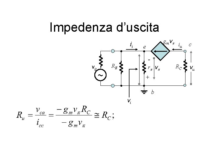 Impedenza d’uscita ii vg gmvp e rp vp RE ~ + b vi iu Impedenza d’uscita ii vg gmvp e rp vp RE ~ + b vi iu