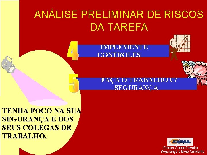 ANÁLISE PRELIMINAR DE RISCOS DA TAREFA IMPLEMENTE CONTROLES FAÇA O TRABALHO C/ SEGURANÇA TENHA