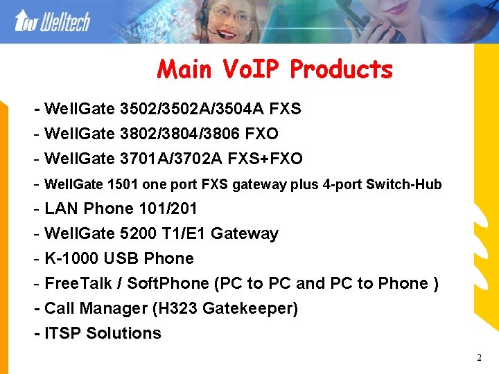 Main Vo. IP Products - Well. Gate 3502/3502 A/3504 A FXS - Well. Gate