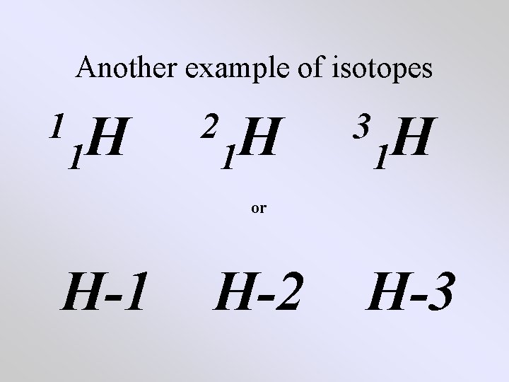 Another example of isotopes 1 H 1 2 H 1 3 H 1 or