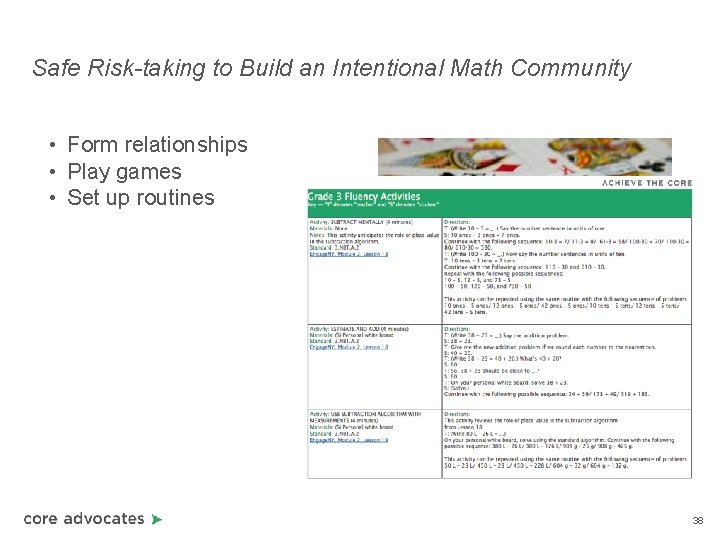Safe Risk-taking to Build an Intentional Math Community • Form relationships • Play games