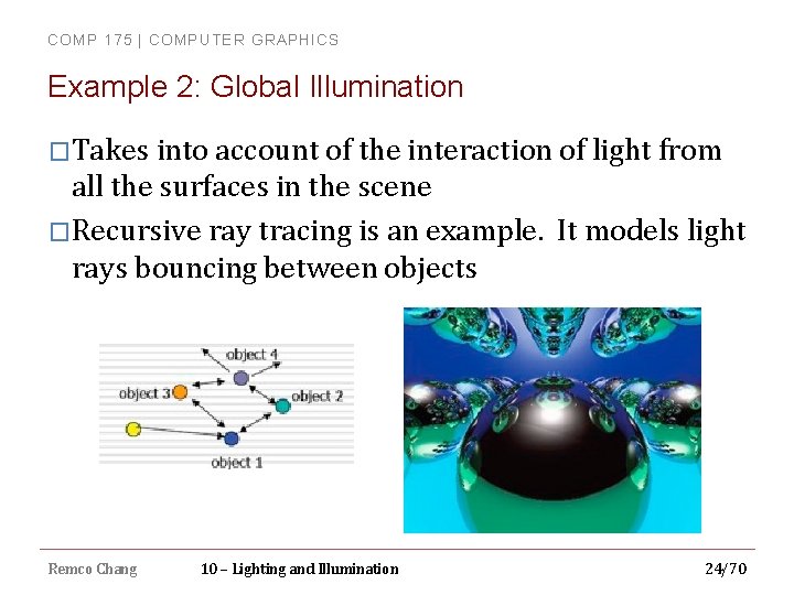 COMP 175 | COMPUTER GRAPHICS Example 2: Global Illumination �Takes into account of the