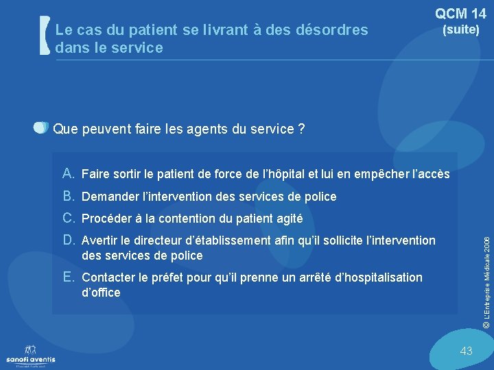 Le cas du patient se livrant à des désordres dans le service QCM 14