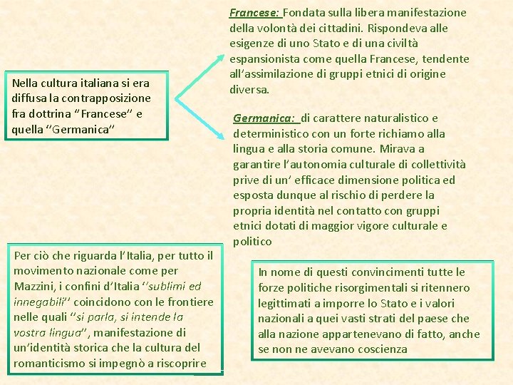 Nella cultura italiana si era diffusa la contrapposizione fra dottrina ‘’Francese’’ e quella ‘’Germanica’’