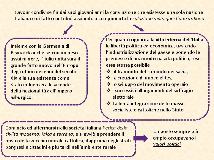 Cavour condivise fin dai suoi giovani anni la convinzione che esistesse una sola nazione