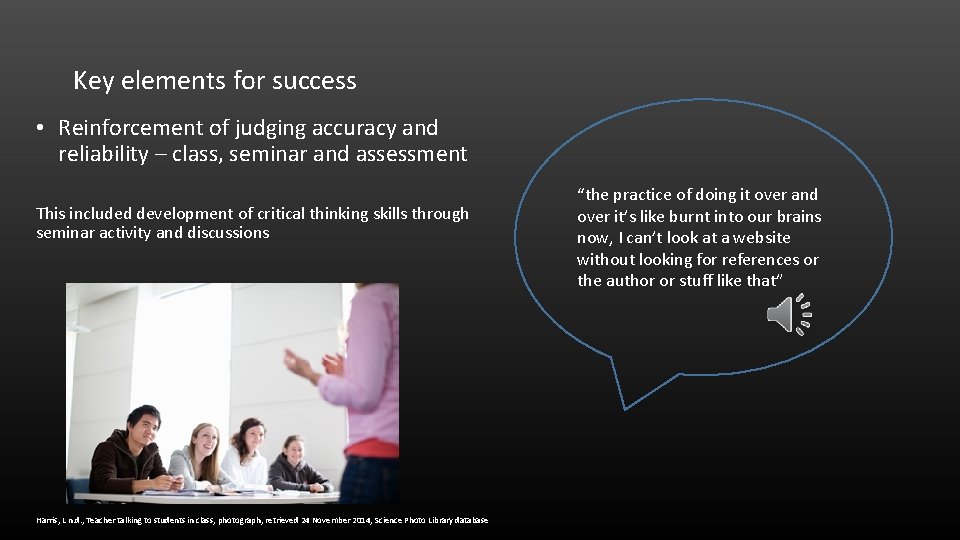 Key elements for success • Reinforcement of judging accuracy and reliability – class, seminar