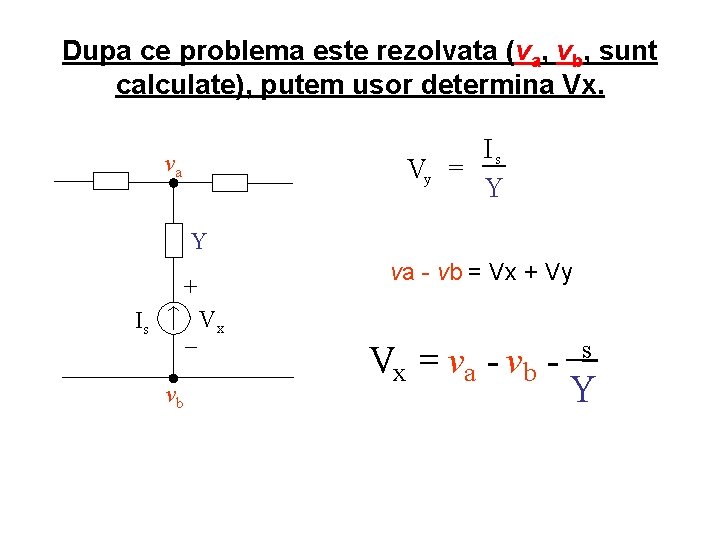 Dupa ce problema este rezolvata (va, vb, sunt calculate), putem usor determina Vx. Is