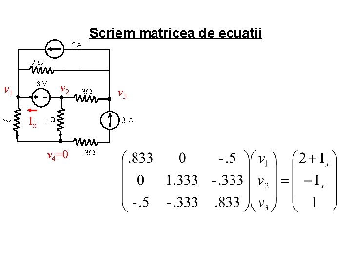 Scriem matricea de ecuatii 2 A 2 3 V v 1 3 Ix v