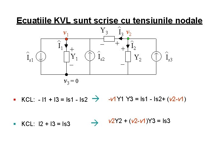 Ecuatiile KVL sunt scrise cu tensiunile nodale Y 3 _ v 1 Is 1