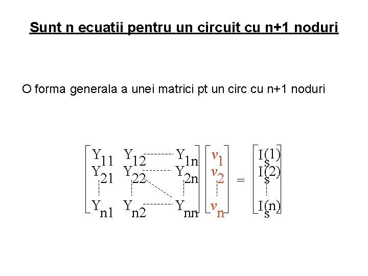 Sunt n ecuatii pentru un circuit cu n+1 noduri O forma generala a unei