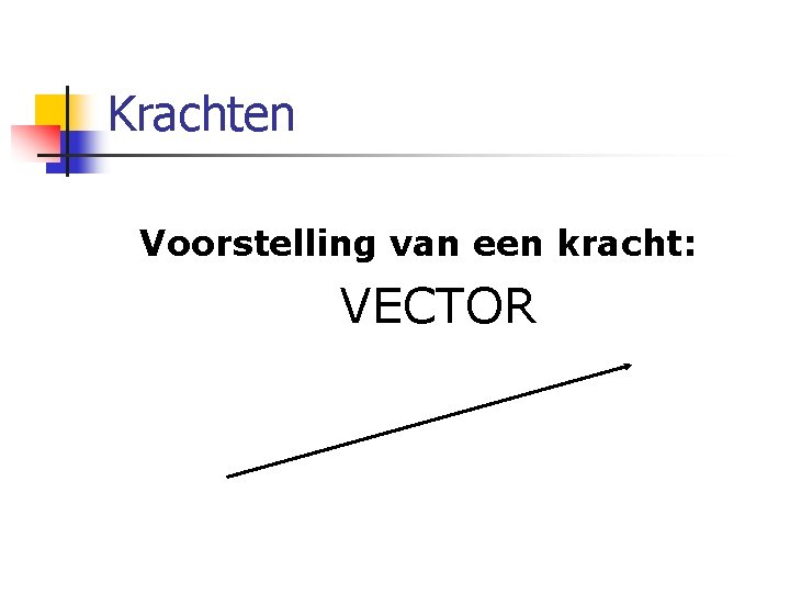 Krachten Voorstelling van een kracht: VECTOR 