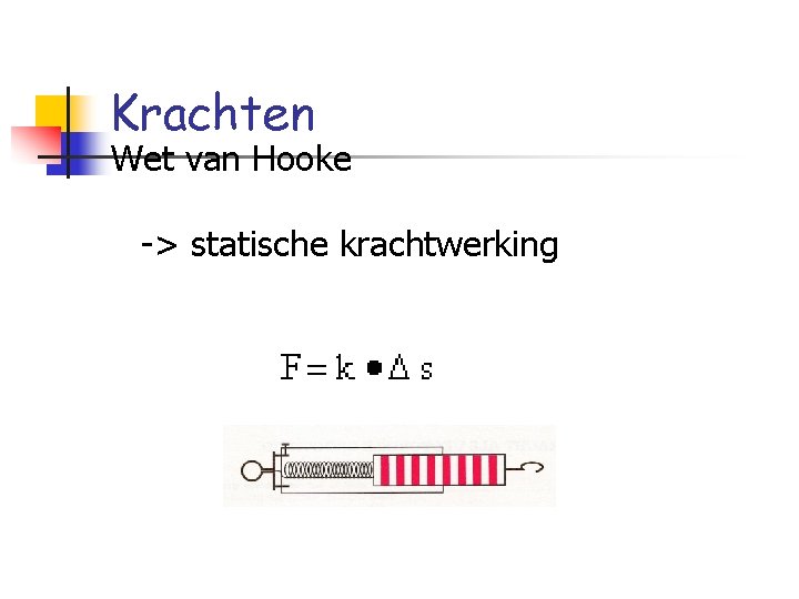 Krachten Wet van Hooke -> statische krachtwerking 