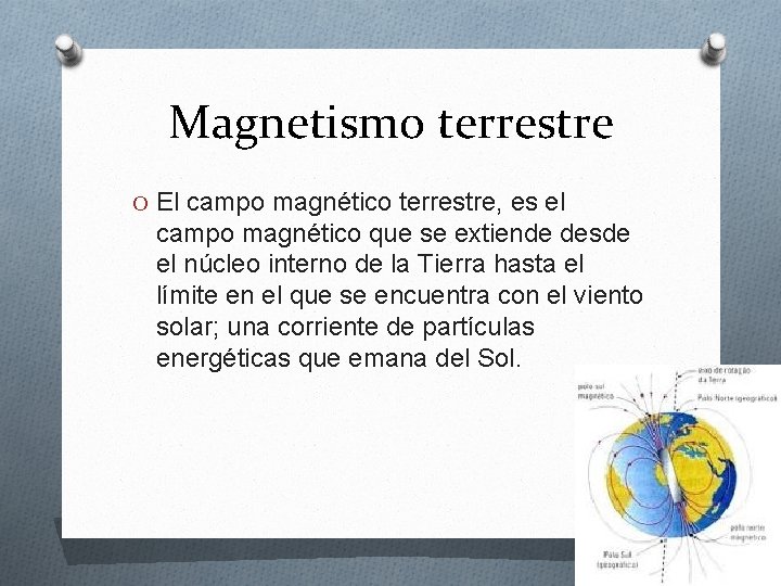 Magnetismo terrestre O El campo magnético terrestre, es el campo magnético que se extiende