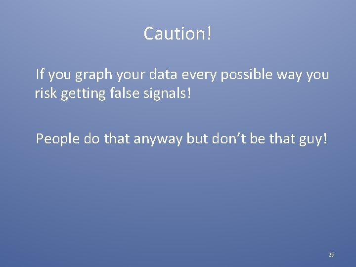 Caution! If you graph your data every possible way you risk getting false signals!