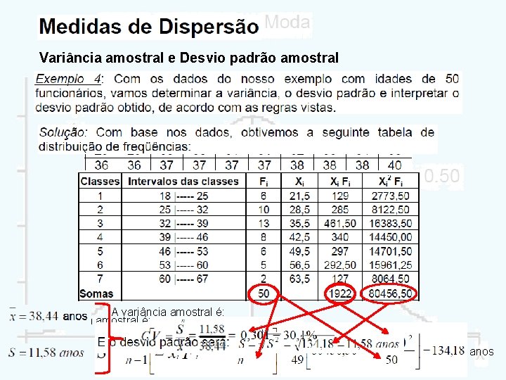 Variância amostral e Desvio padrão amostral A variância amostral é: A média amostral é: