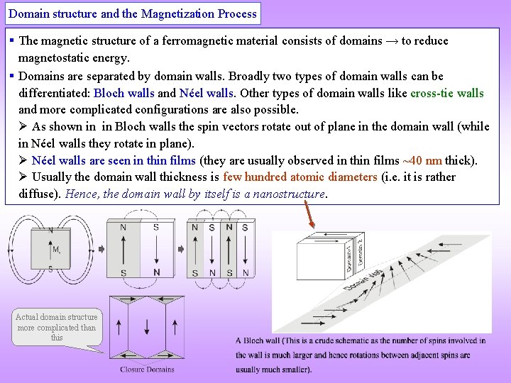 Domain structure and the Magnetization Process The magnetic structure of a ferromagnetic material consists