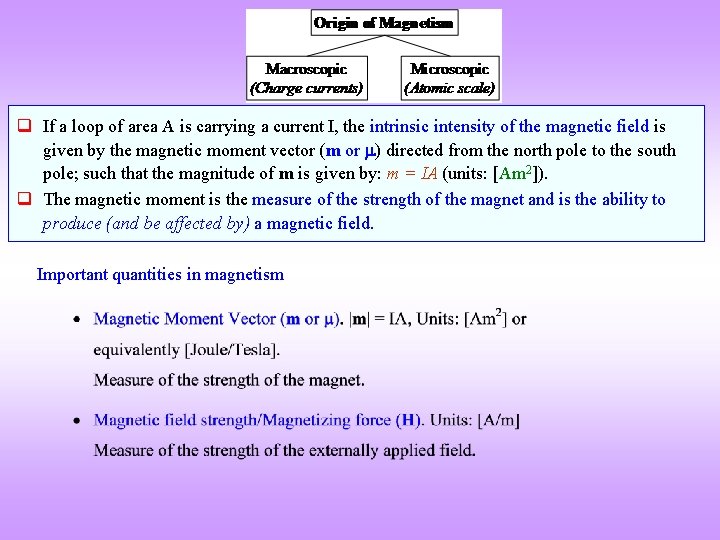 q If a loop of area A is carrying a current I, the intrinsic