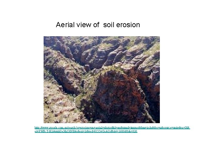 Aerial view of soil erosion http: //www. google. com. au/search? q=erosion+on+aerial+photo&hl=en&prmd=imvns&tbm=isch&tbo=u&source=univ&sa=X& ei=PWR-T-H 2 Auuti.