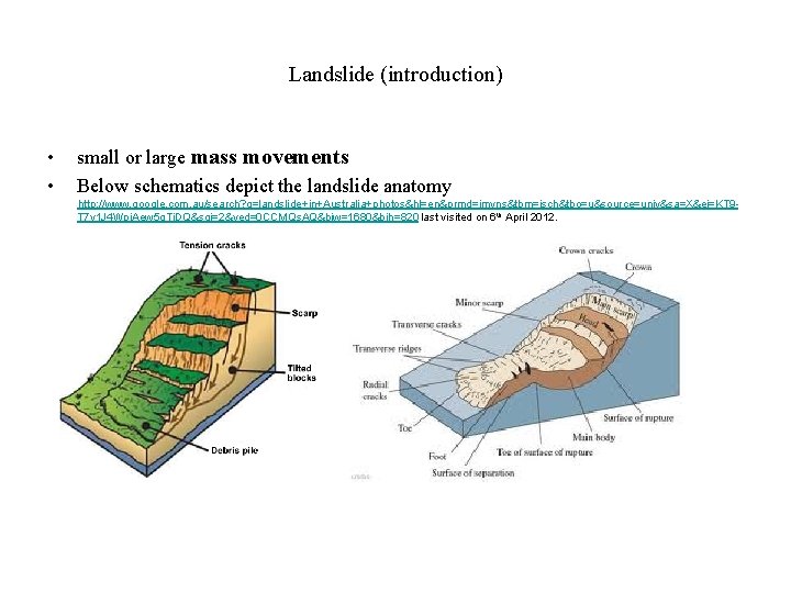 Landslide (introduction) • • small or large mass movements Below schematics depict the landslide