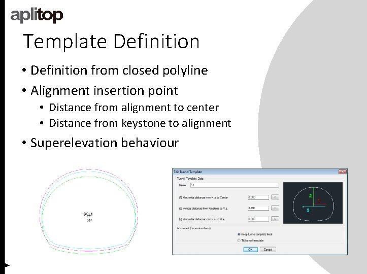 Template Definition • Definition from closed polyline • Alignment insertion point • Distance from