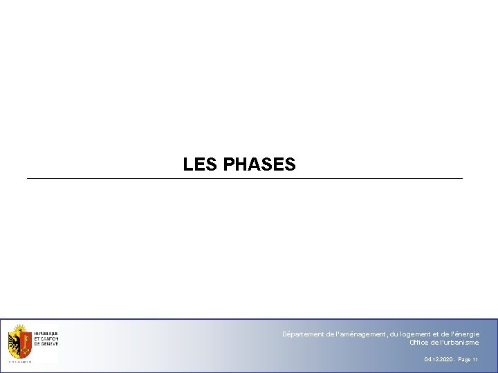 LES PHASES Département de l'aménagement, du logement et de l'énergie Office de l'urbanisme 04.