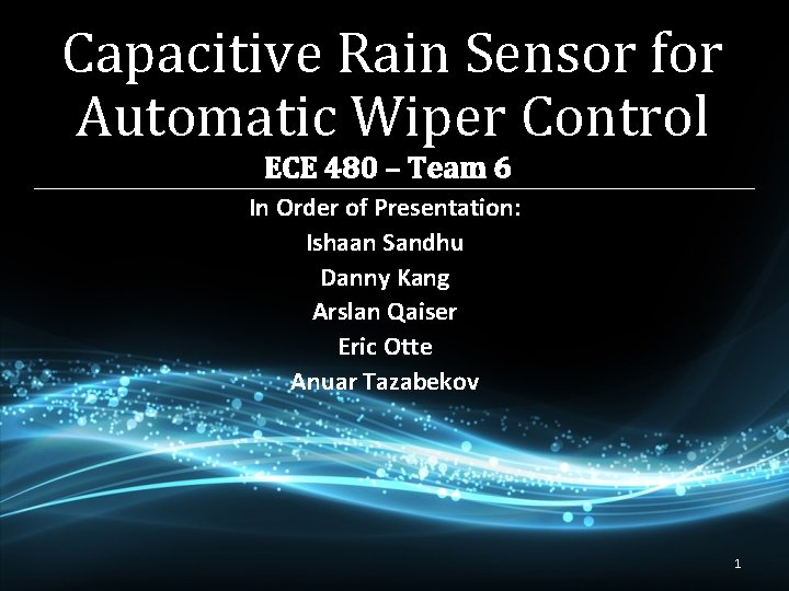 Capacitive Rain Sensor for Automatic Wiper Control ECE 480 – Team 6 In Order