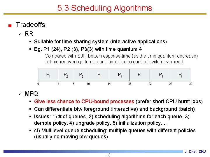 5. 3 Scheduling Algorithms Tradeoffs ü RR § Suitable for time sharing system (interactive