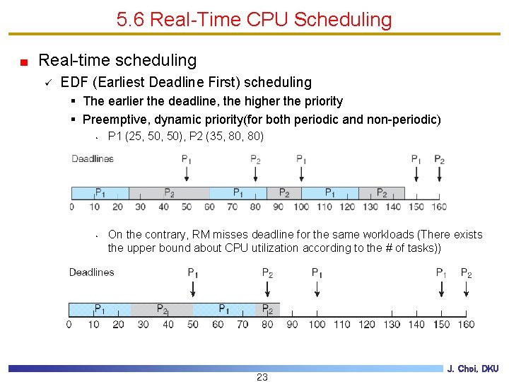 5. 6 Real-Time CPU Scheduling Real-time scheduling ü EDF (Earliest Deadline First) scheduling §