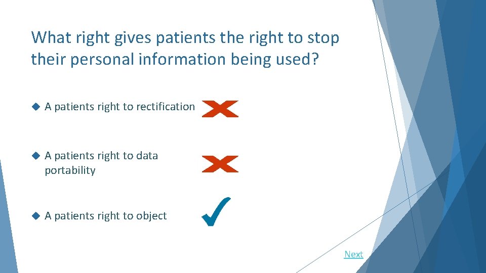 What right gives patients the right to stop their personal information being used? A