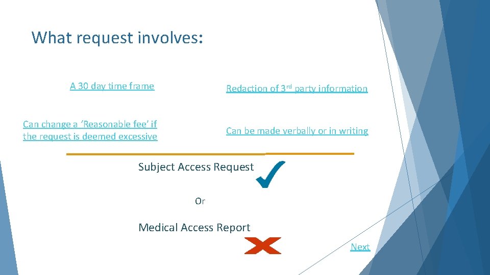 What request involves: A 30 day time frame Redaction of 3 rd party information