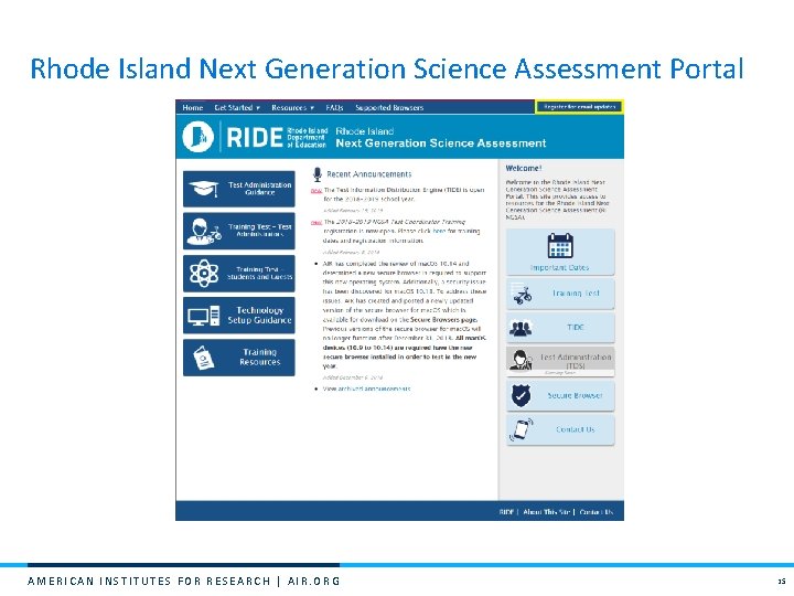 Rhode Island Next Generation Science Assessment Portal AMERICAN INSTITUTES FOR RESEARCH | AIR. ORG