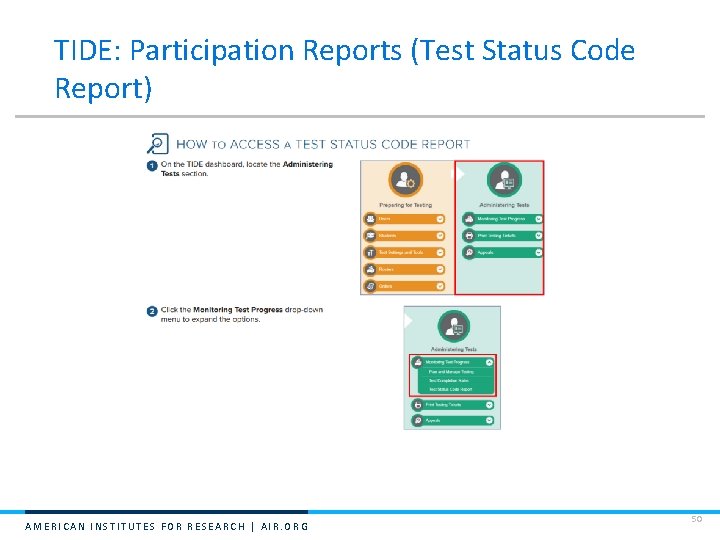TIDE: Participation Reports (Test Status Code Report) AMERICAN INSTITUTES FOR RESEARCH | AIR. ORG