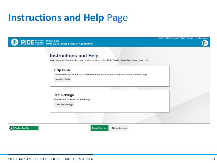 Instructions and Help Page AMERICAN INSTITUTES FOR RESEARCH | AIR. ORG 78 