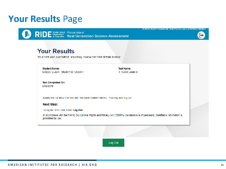 Your Results Page AMERICAN INSTITUTES FOR RESEARCH | AIR. ORG 82 