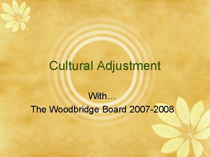 Cultural Adjustment With… The Woodbridge Board 2007 -2008 