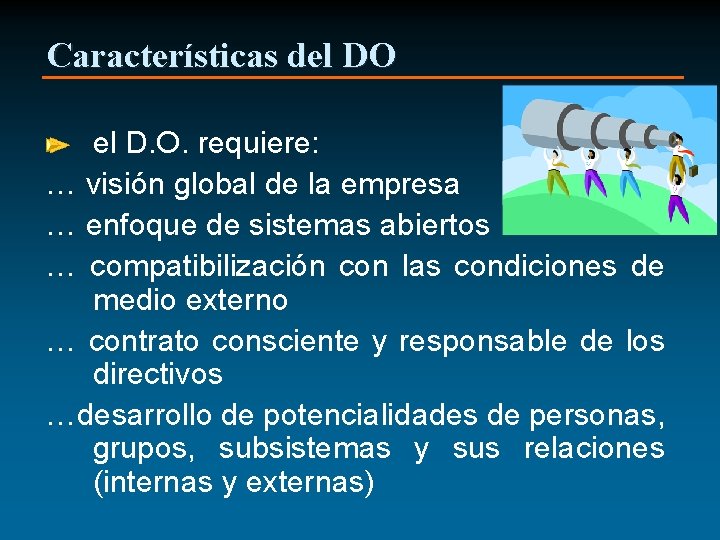 Características del DO el D. O. requiere: … visión global de la empresa …