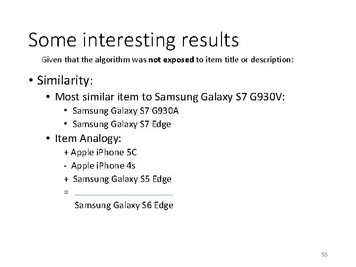 Some interesting results Given that the algorithm was not exposed to item title or