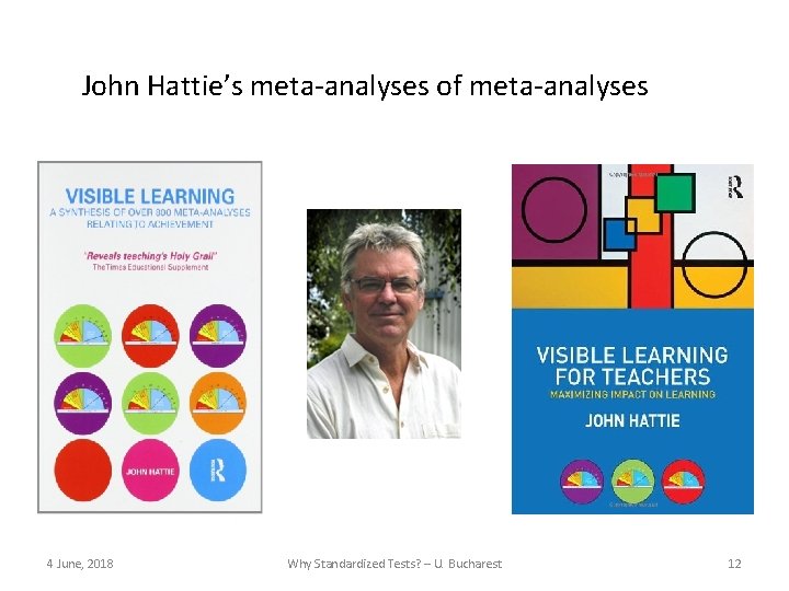John Hattie’s meta-analyses of meta-analyses 4 June, 2018 Why Standardized Tests? – U. Bucharest John Hattie’s meta-analyses of meta-analyses 4 June, 2018 Why Standardized Tests? – U. Bucharest
