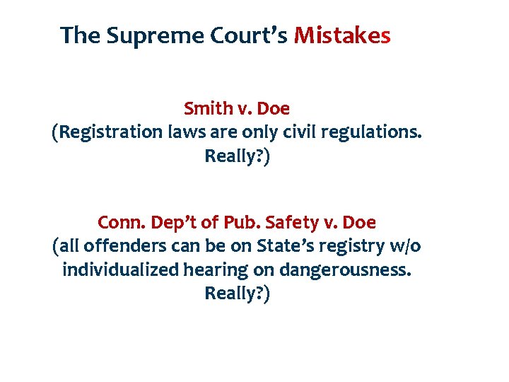 The Supreme Court’s Mistakes Smith v. Doe (Registration laws are only civil regulations. Really?