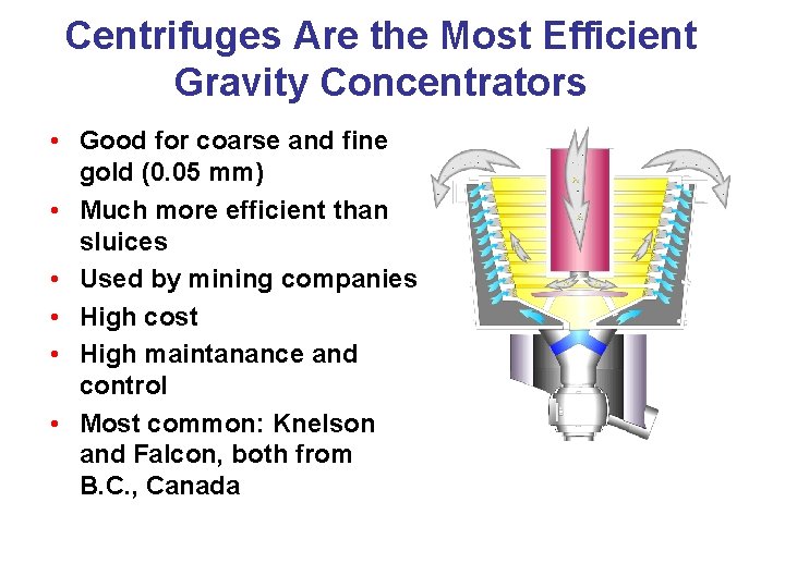 Centrifuges Are the Most Efficient Gravity Concentrators • Good for coarse and fine gold