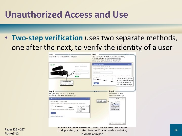 Unauthorized Access and Use • Two-step verification uses two separate methods, one after the