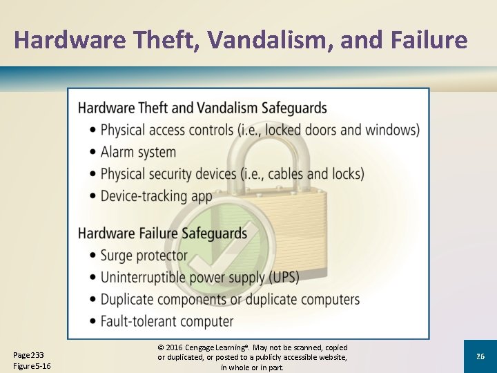 Hardware Theft, Vandalism, and Failure Page 233 Figure 5 -16 © 2016 Cengage Learning®.